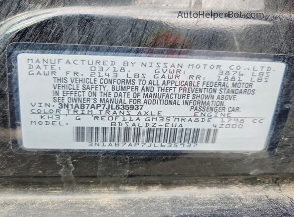 3N1AB7AP7JL635937 2018 NISSAN SENTRA Черный Вид подкапотного пространства