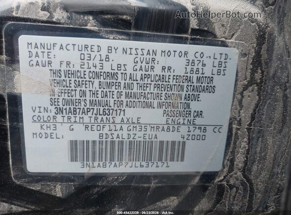 3N1AB7AP7JL637171 2018 NISSAN SENTRA Black Շարժիչի բաժամունքի տեսք