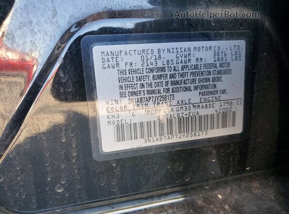 3N1AB7AP7JY258173 2018 NISSAN SENTRA Черный Вид наклейки с VIN-кодом