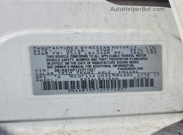 3N1AB7AP7JY271327 2018 NISSAN SENTRA Белый Вид подкапотного пространства