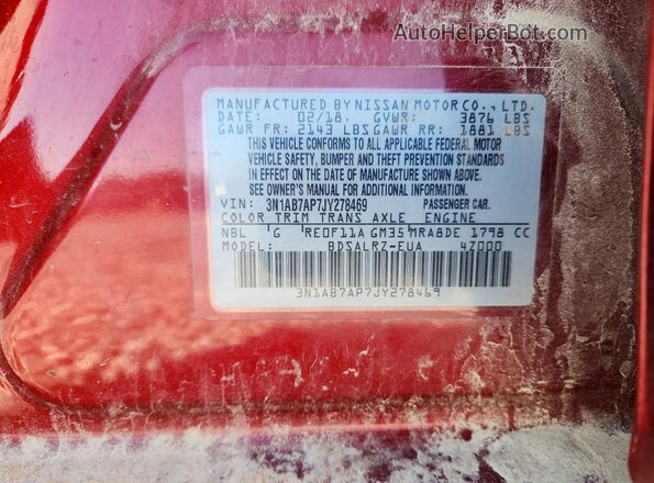 3N1AB7AP7JY278469 2018 NISSAN SENTRA Red Engine compartment view