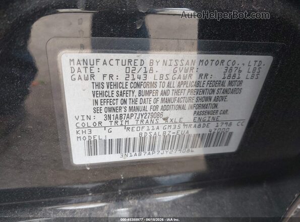 3N1AB7AP7JY279086 2018 NISSAN SENTRA Black Вид підкапотного простору