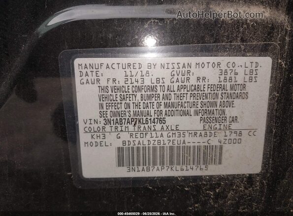 3N1AB7AP7KL614765 2019 NISSAN SENTRA Black Вид підкапотного простору