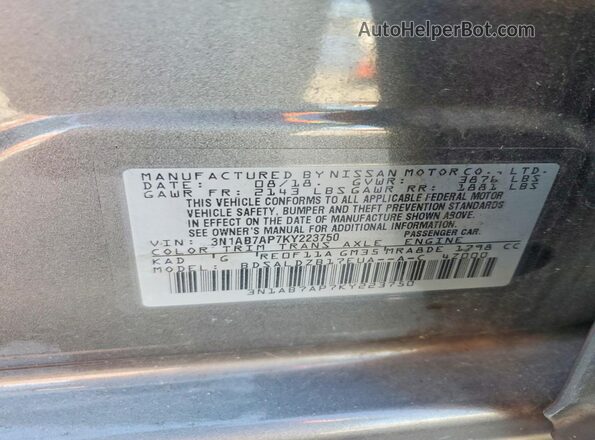 3N1AB7AP7KY223750 2019 NISSAN SENTRA Gray 