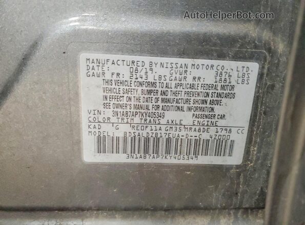 3N1AB7AP7KY405349 2019 NISSAN SENTRA Gray Շարժիչի բաժամունքի տեսք