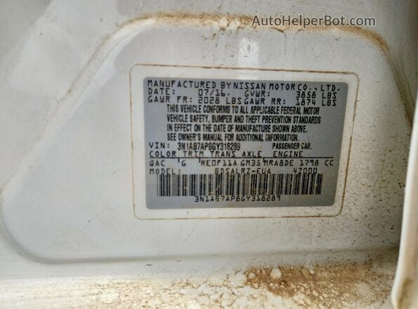 3N1AB7AP8GY318289 2016 NISSAN SENTRA Белый 