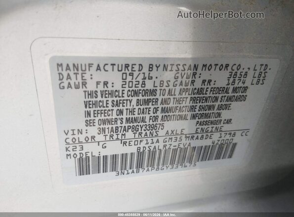 3N1AB7AP8GY339675 2016 NISSAN SENTRA Silver 