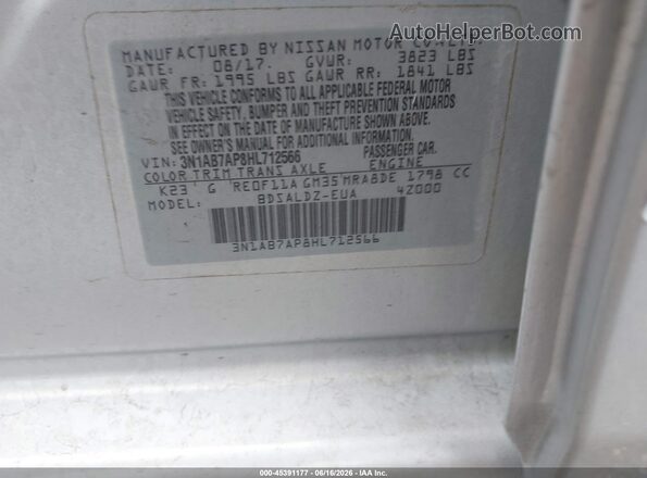 3N1AB7AP8HL712566 2017 NISSAN SENTRA Silver Vista del compartimento del motor