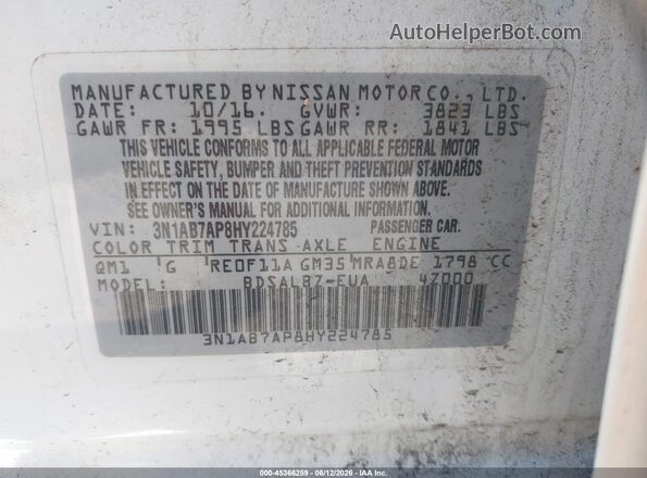 3N1AB7AP8HY224785 2017 NISSAN SENTRA White Engine compartment view