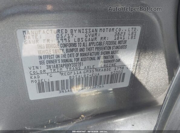 3N1AB7AP8HY332761 2017 NISSAN SENTRA Серый 