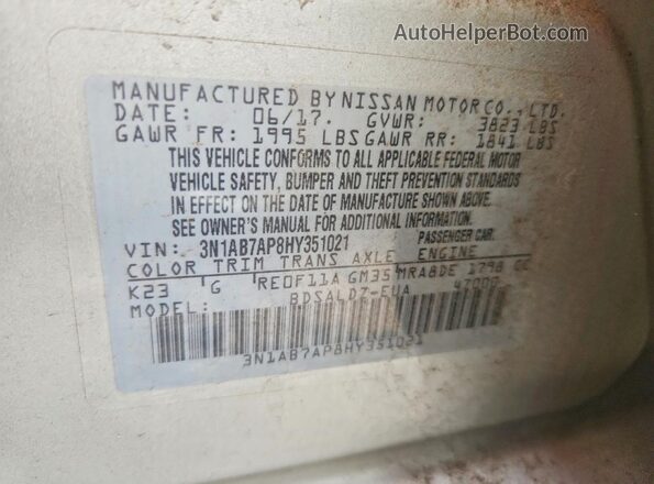 3N1AB7AP8HY351021 2017 NISSAN SENTRA Silver Widok naklejki z numerem VIN