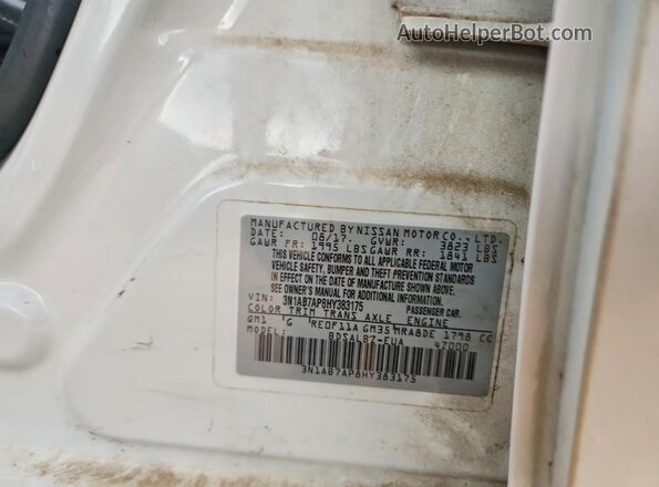 3N1AB7AP8HY383175 2017 NISSAN SENTRA White VIN կոդի պիտակի տեսք