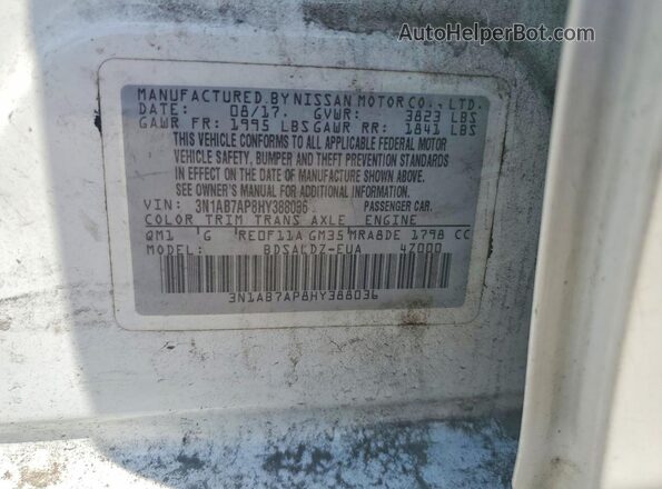 3N1AB7AP8HY388036 2017 NISSAN SENTRA White Widok komory silnika