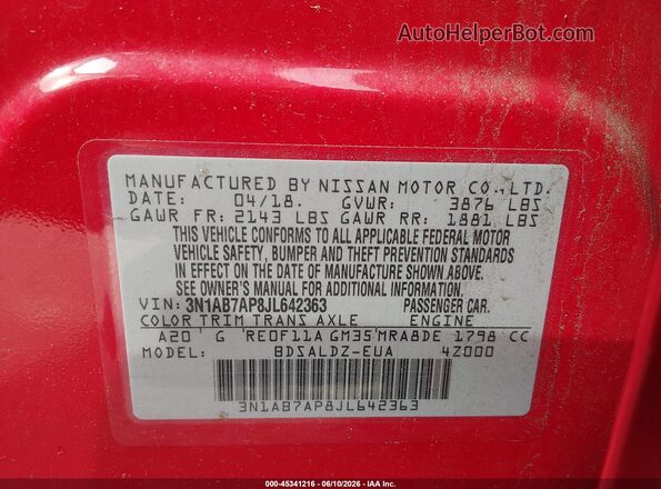 3N1AB7AP8JL642363 2018 NISSAN SENTRA Red Widok komory silnika