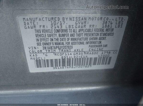 3N1AB7AP8JY207829 2018 NISSAN SENTRA Серый 