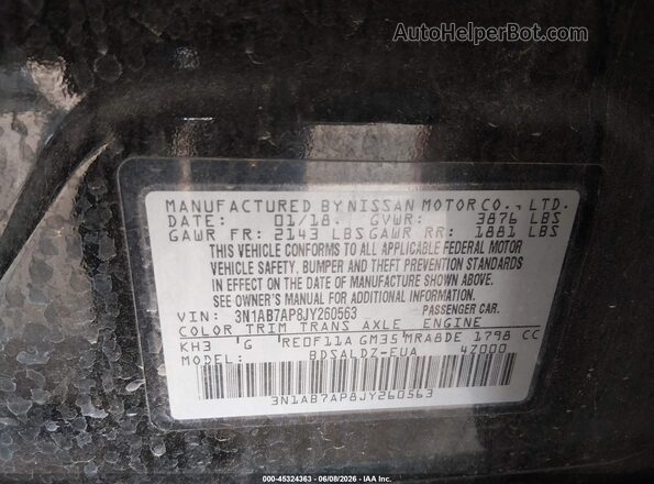 3N1AB7AP8JY260563 2018 NISSAN SENTRA Black Vista del compartimento del motor