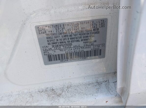 3N1AB7AP8JY293305 2018 NISSAN SENTRA White Engine compartment view
