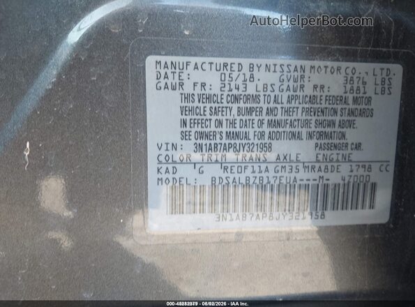 3N1AB7AP8JY321958 2018 NISSAN SENTRA Gray ძრავის განყოფილების ხედი