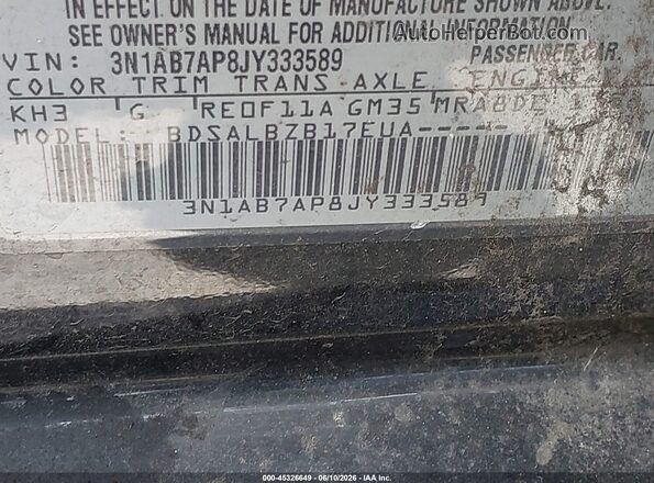 3N1AB7AP8JY333589 2018 NISSAN SENTRA Black Engine compartment view