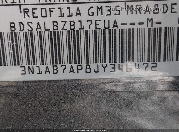 3N1AB7AP8JY346472 2018 NISSAN SENTRA Серый Вид подкапотного пространства