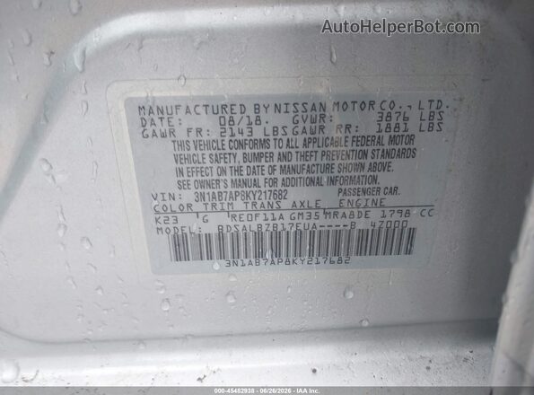 3N1AB7AP8KY217682 2019 NISSAN SENTRA Burgundy Widok komory silnika