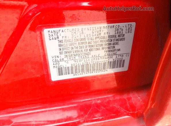 3N1AB7AP8KY239424 2019 NISSAN SENTRA Red 