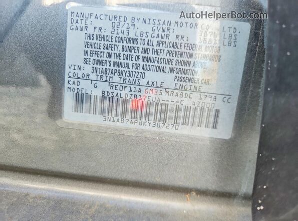 3N1AB7AP8KY307270 2019 NISSAN SENTRA Charcoal ძრავის განყოფილების ხედი