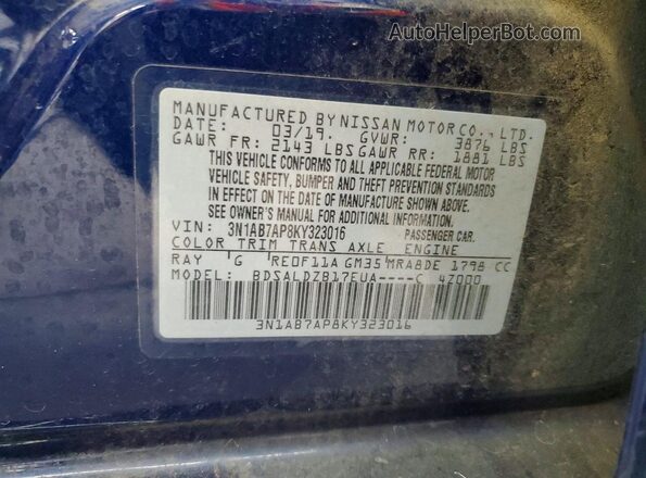 3N1AB7AP8KY323016 2019 NISSAN SENTRA Blue 
