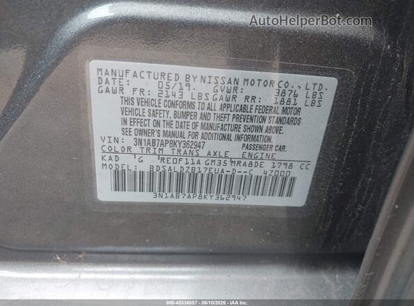 3N1AB7AP8KY362947 2019 NISSAN SENTRA Gray 