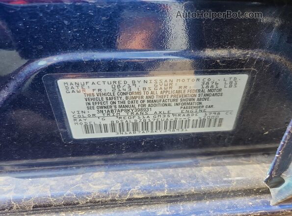 3N1AB7AP8KY398931 2019 NISSAN SENTRA Blue 