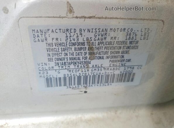 3N1AB7AP8KY453684 2019 NISSAN SENTRA Silver 
