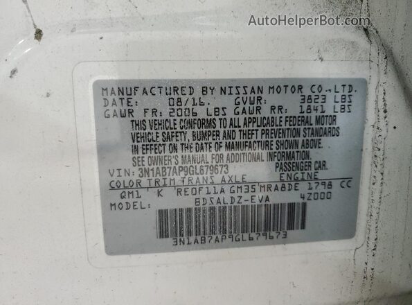 3N1AB7AP9GL679673 2016 NISSAN SENTRA White Widok komory silnika