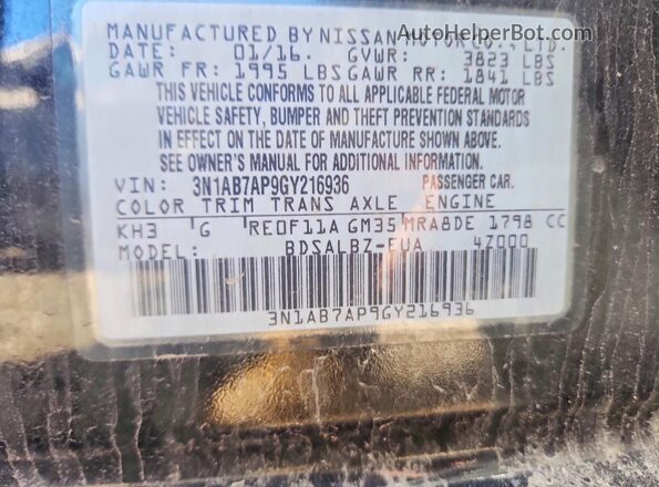 3N1AB7AP9GY216936 2016 NISSAN SENTRA Black Widok komory silnika
