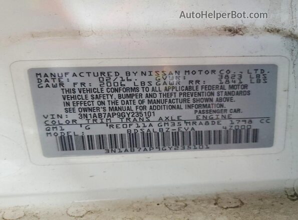 3N1AB7AP9GY235101 2016 NISSAN SENTRA White 