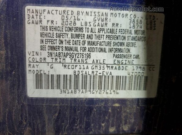 3N1AB7AP9GY276196 2016 NISSAN SENTRA Blue 