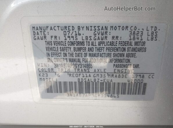 3N1AB7AP9GY314865 2016 NISSAN SENTRA Silver Engine compartment view