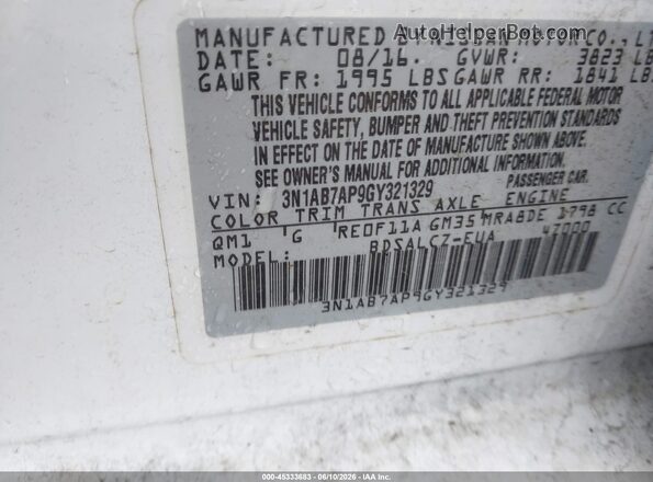 3N1AB7AP9GY321329 2016 NISSAN SENTRA Белый Вид подкапотного пространства