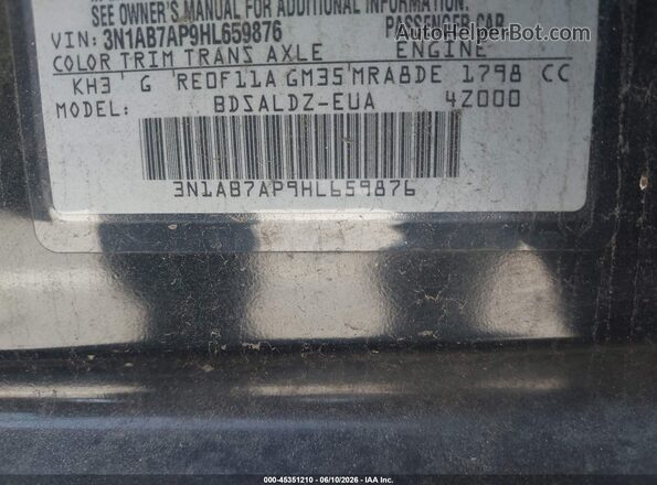 3N1AB7AP9HL659876 2017 NISSAN SENTRA Black 