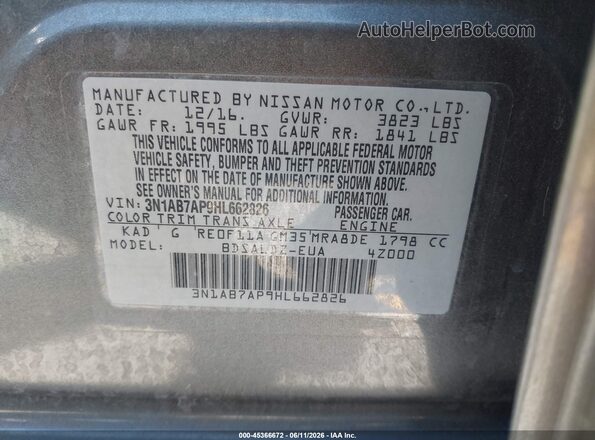 3N1AB7AP9HL662826 2017 NISSAN SENTRA Gray Engine compartment view
