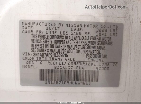 3N1AB7AP9HL669615 2017 NISSAN SENTRA White 