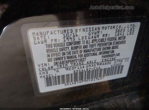 3N1AB7AP9HY219627 2017 NISSAN SENTRA Black Engine compartment view