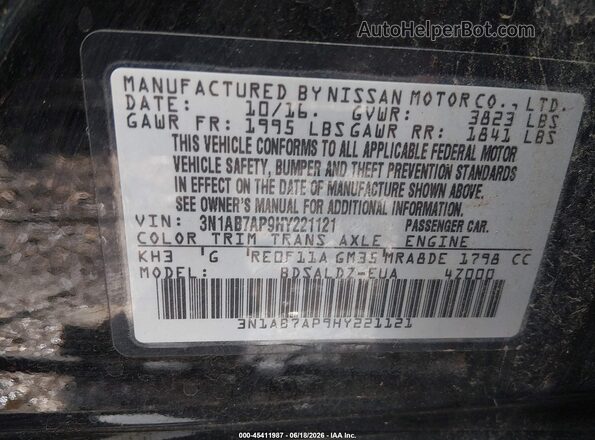 3N1AB7AP9HY221121 2017 NISSAN SENTRA Black Շարժիչի բաժամունքի տեսք
