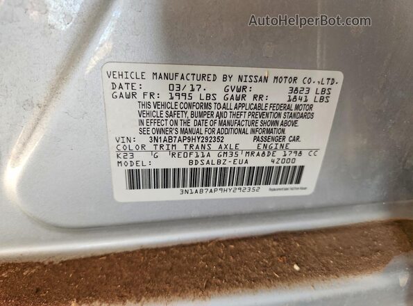 3N1AB7AP9HY292352 2017 NISSAN SENTRA Silver Widok komory silnika