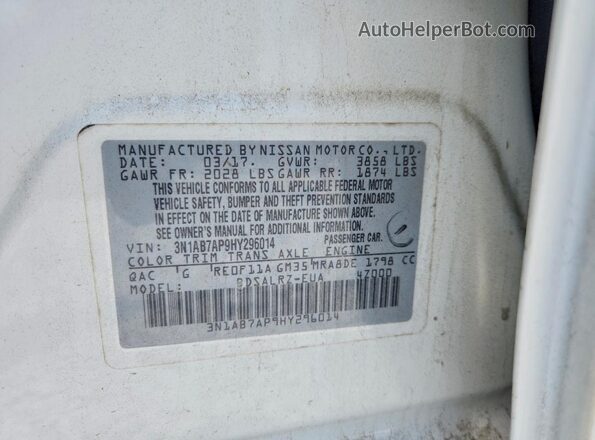 3N1AB7AP9HY296014 2017 NISSAN SENTRA White Շարժիչի բաժամունքի տեսք