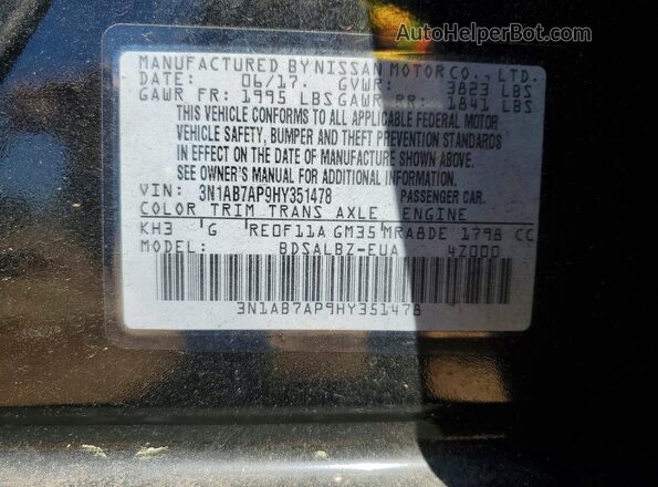 3N1AB7AP9HY351478 2017 NISSAN SENTRA Black Vista del compartimento del motor