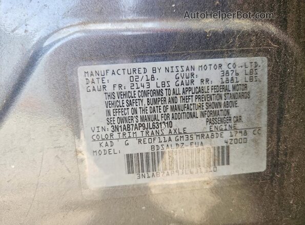 3N1AB7AP9JL631310 2018 NISSAN SENTRA Gray Engine compartment view