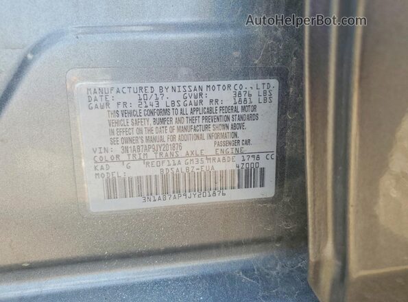 3N1AB7AP9JY201876 2018 NISSAN SENTRA Gray Vista del compartimento del motor