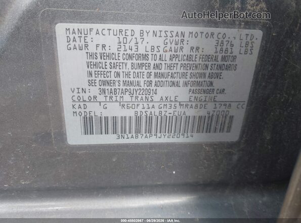 3N1AB7AP9JY220914 2018 NISSAN SENTRA Gray Widok komory silnika