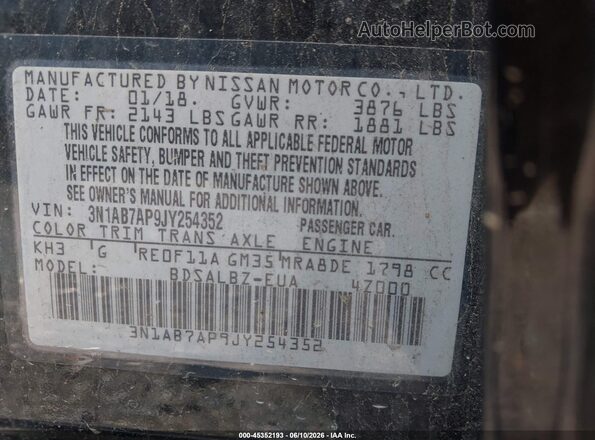 3N1AB7AP9JY254352 2018 NISSAN SENTRA Черный Вид подкапотного пространства