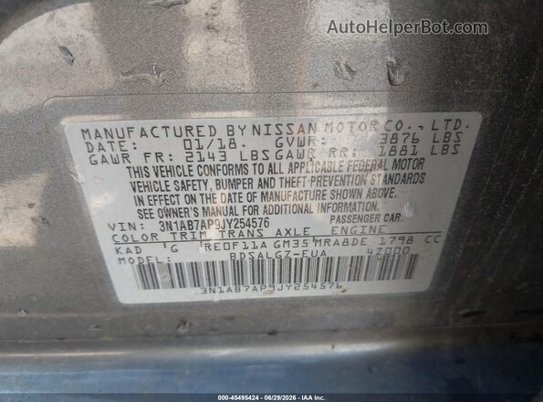 3N1AB7AP9JY254576 2018 NISSAN SENTRA Gray Engine compartment view